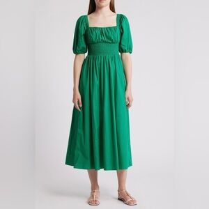 &Other Stories Smocked Puff Sleeve Midi Dress Size8